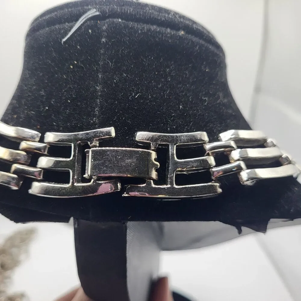 Mid Century Modern Choker Silver tone Retro Brutalist Lagenlook Artsy Vntg 15.5